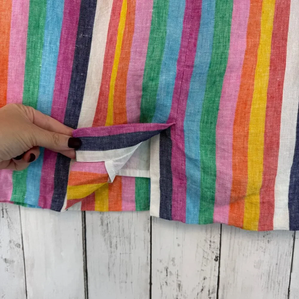 J. Crew Rainbow Stripe Linen Pull-on Knee-Length Skirt Pockets AO793 Size Large - Picture 5 of 15